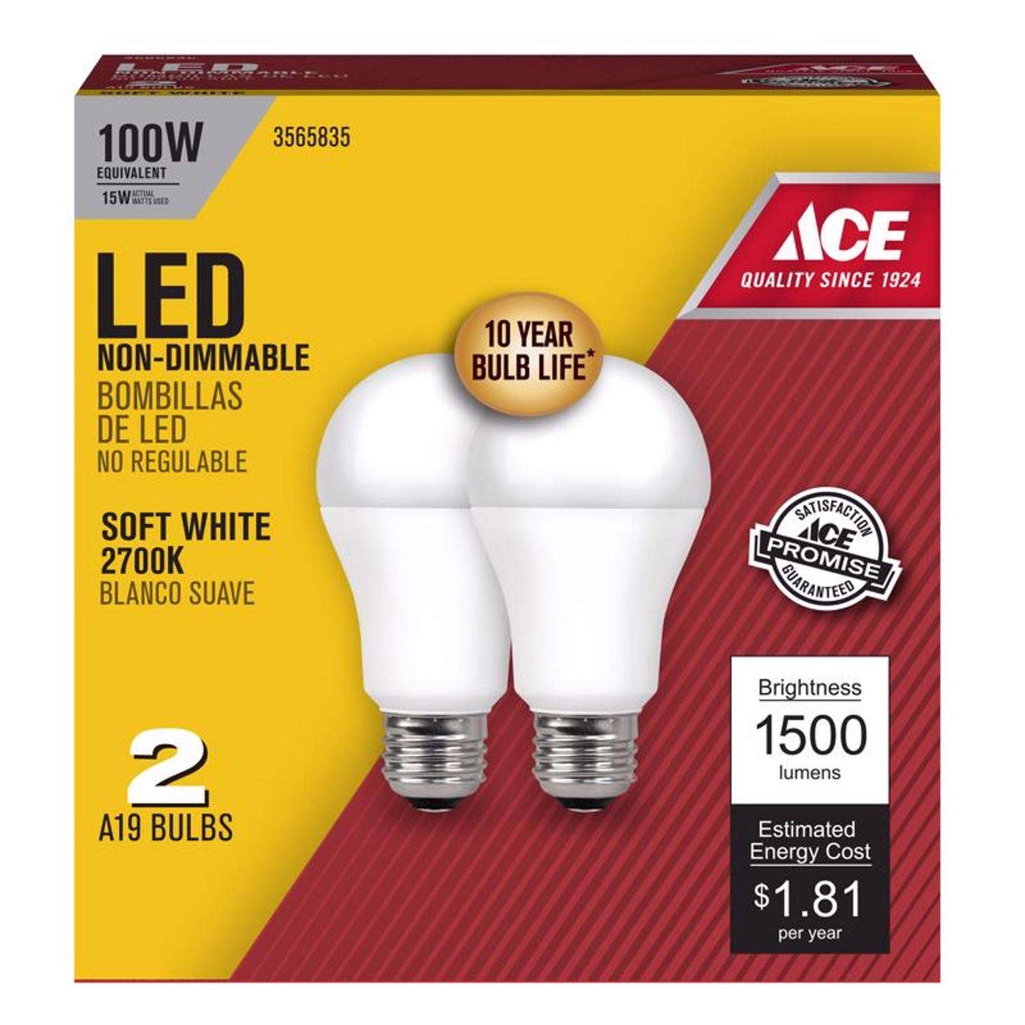 Ace LED Bulb Soft White 100 Watt Equivalence (2 pack)