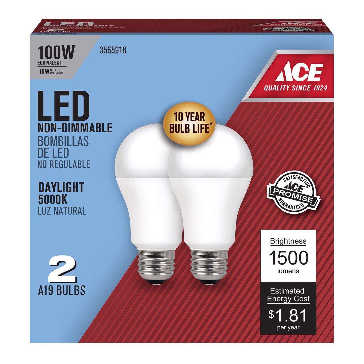 Ace LED Bulb Daylight 100 Watt Equivalence (2 pack)