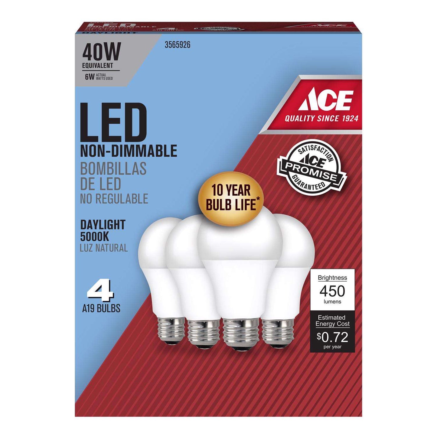 Ace LED Bulb Daylight 40 Watt Equivalence (4 pack)