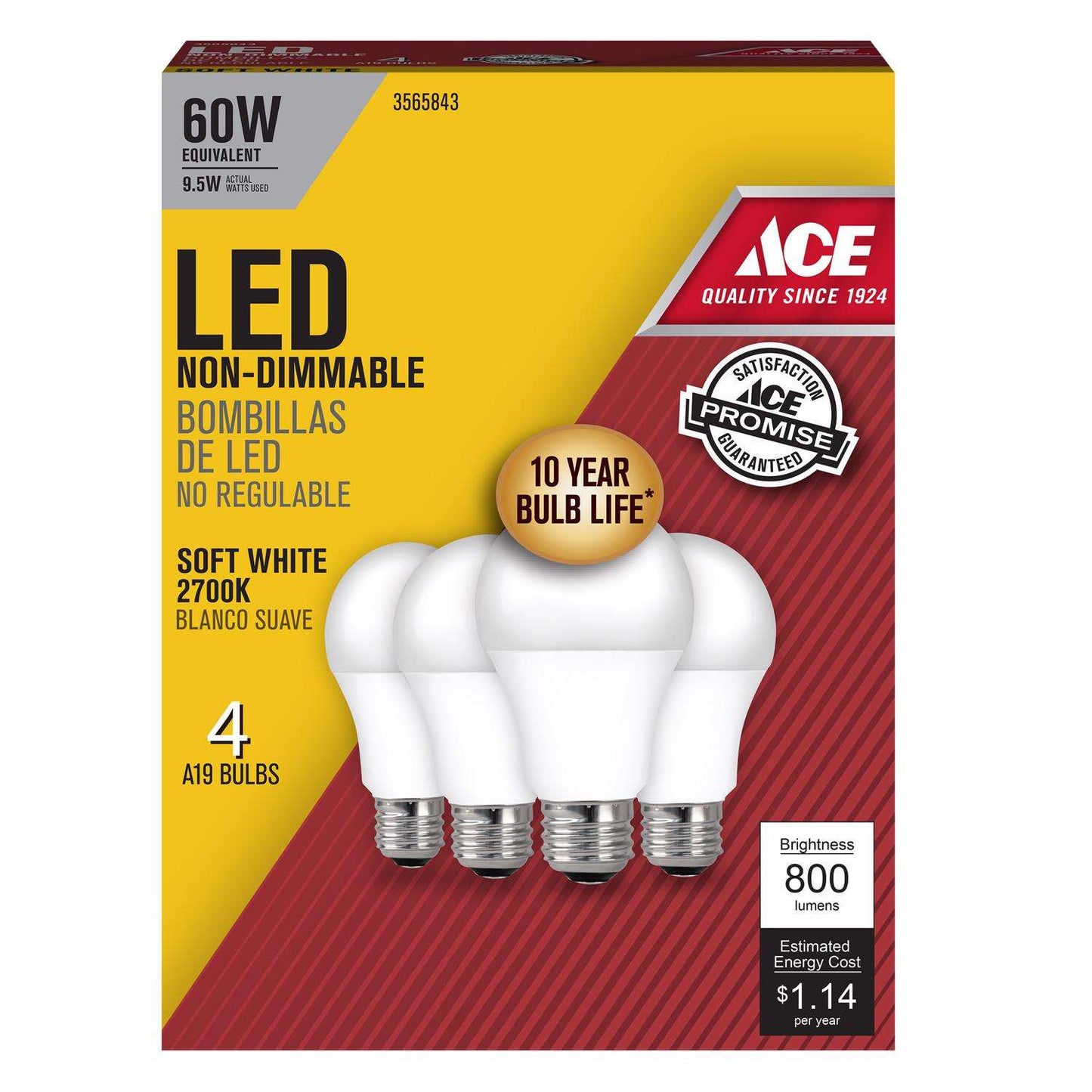 Ace LED Bulb Soft White 60 Watt Equivalence (4 pack)