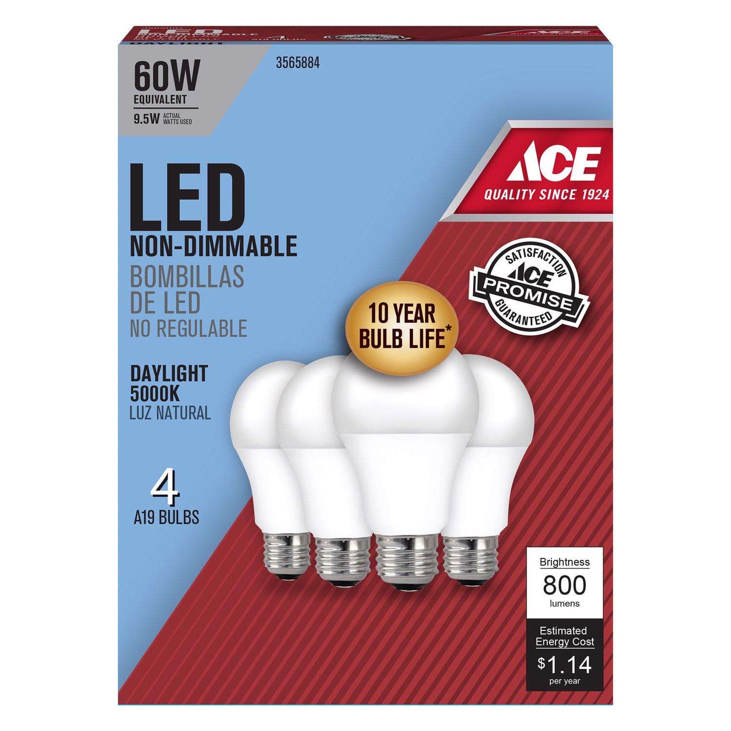 Ace LED Bulb Daylight 60 Watt Equivalence (4 pack)