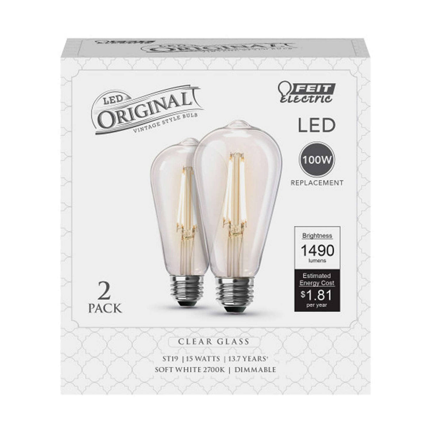 Feit Electric Filament LED Bulb Soft White 100 Watt Equivalence (2 pack)