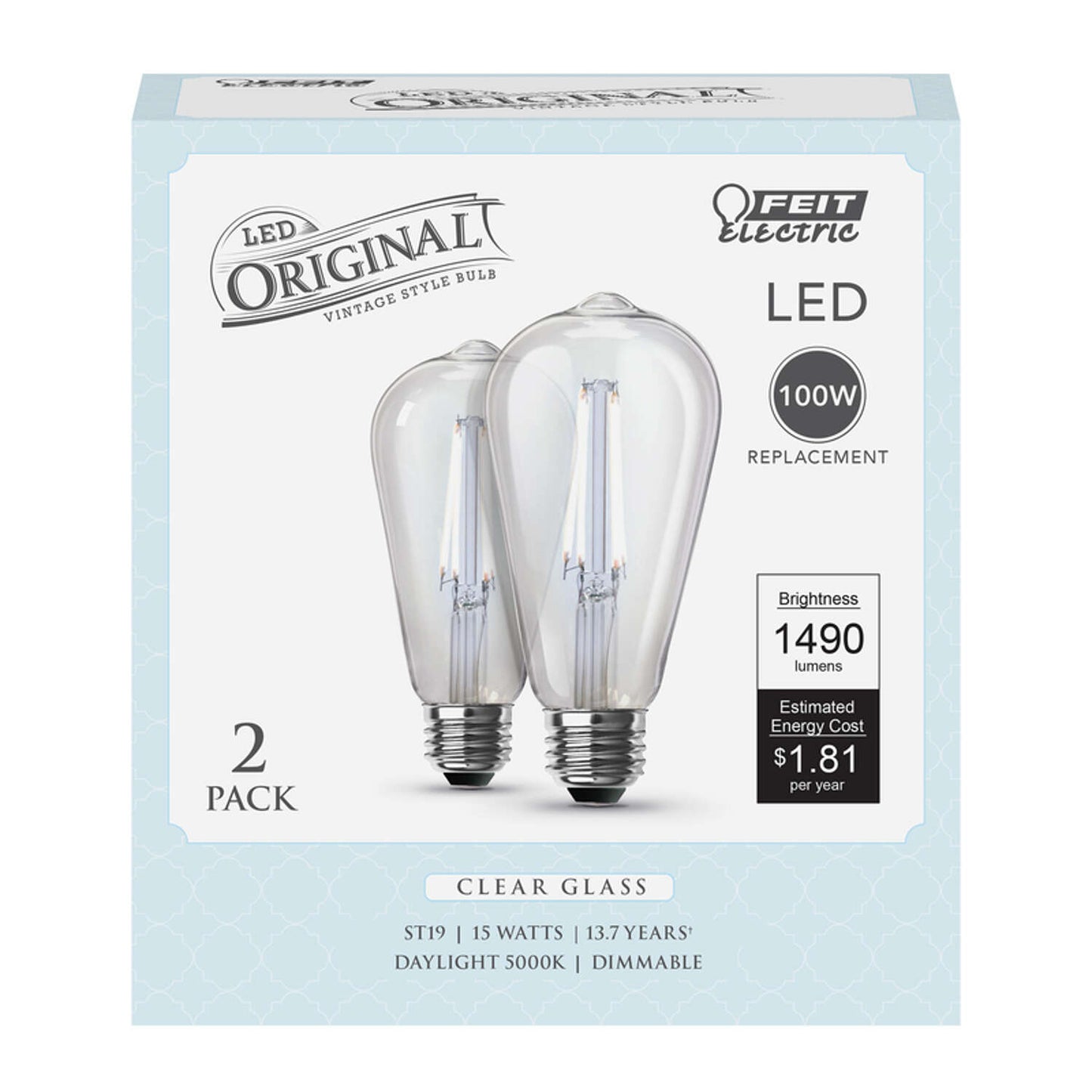 Feit Electric Filament LED Bulb Daylight 100 Watt Equivalence (2 pack)