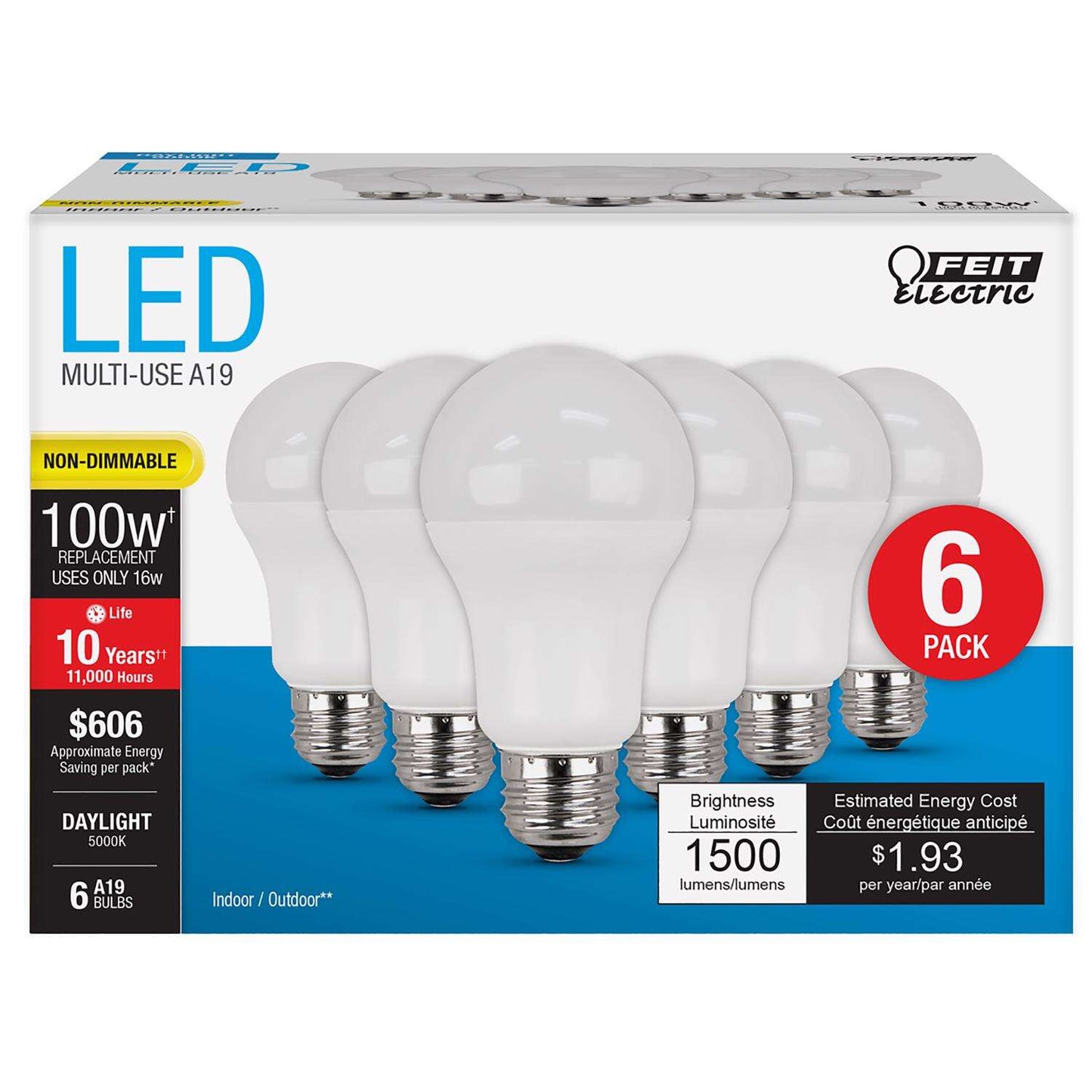 Feit Electric Multi-Use LED Light Bulb 100W Replacement, Daylight (6 pack)