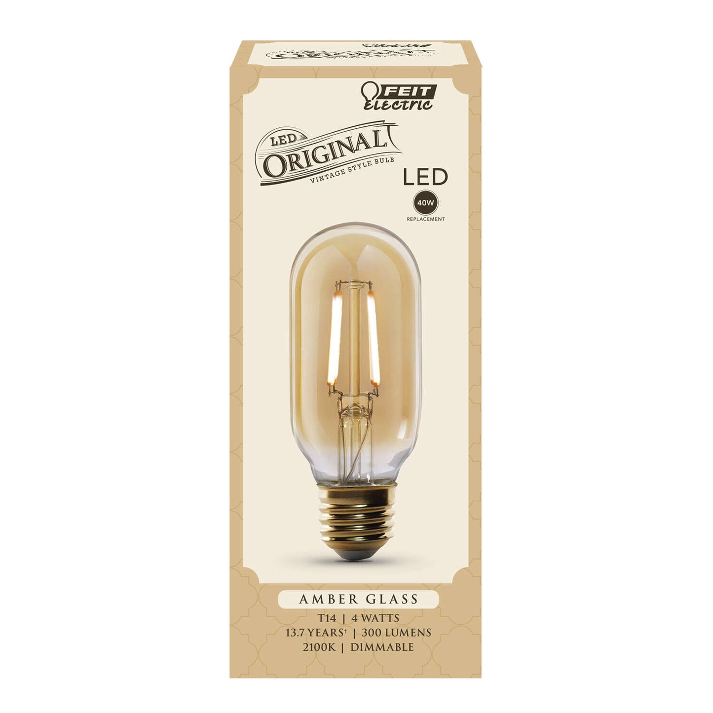 Feit Electric Filament LED Bulb Amber 40 Watt Equivalence