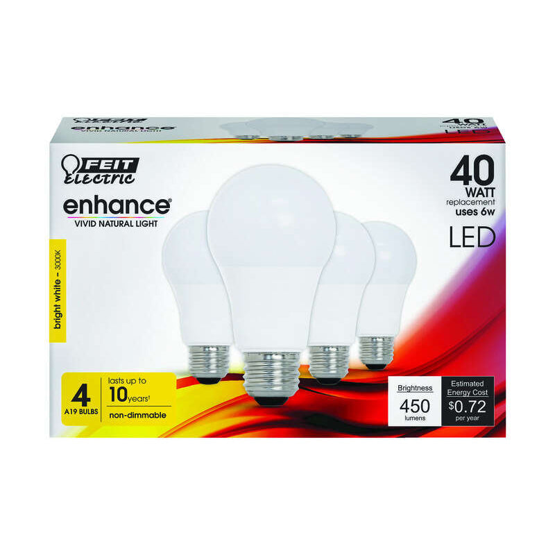 Feit Electric Enhance LED Light Bulb 40W Replacement, Bright White (4 pack)