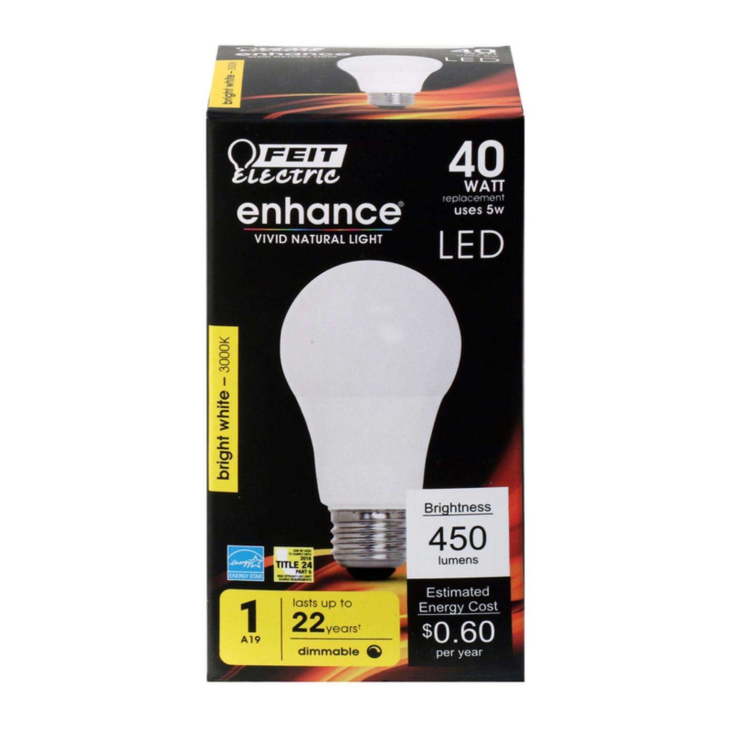 Feit Electric Enhance LED Light Bulb 40W Replacement, Bright White, Dimmable