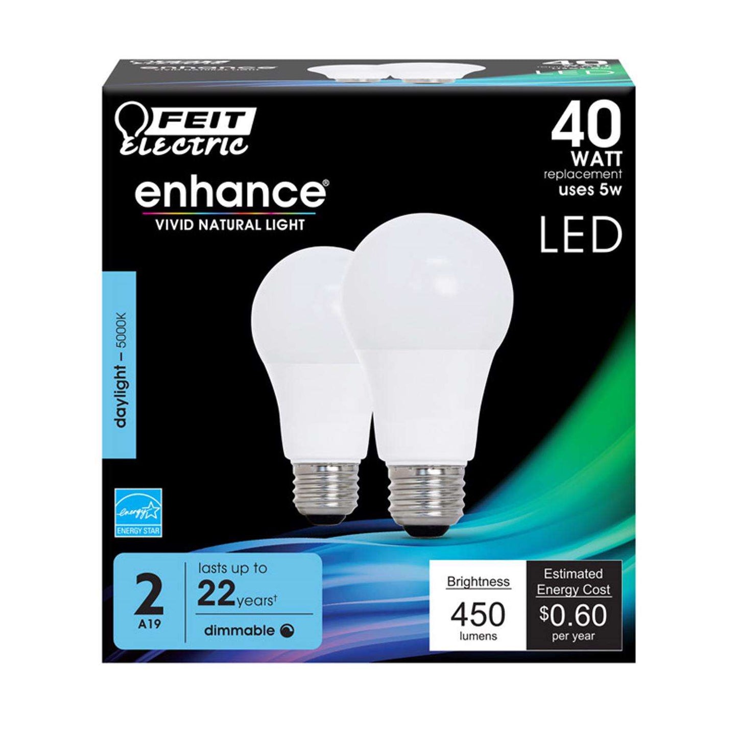 Feit Electric Enhance LED Light Bulb 40W Replacement, Daylight, Dimmable (2 pack)