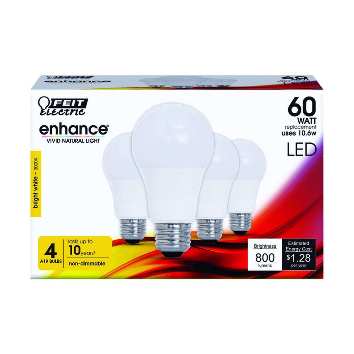 Feit Electric Enhance LED Light Bulb 60W Replacement, Bright White (4 pack)