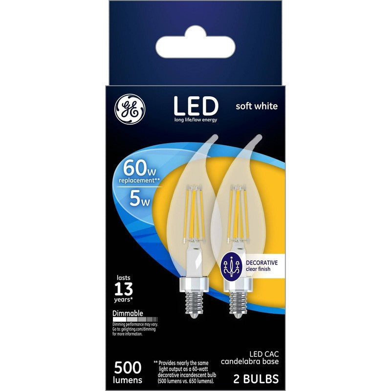 GE LED Chandelier Light Bulb White/Clear 60W (2 pack)