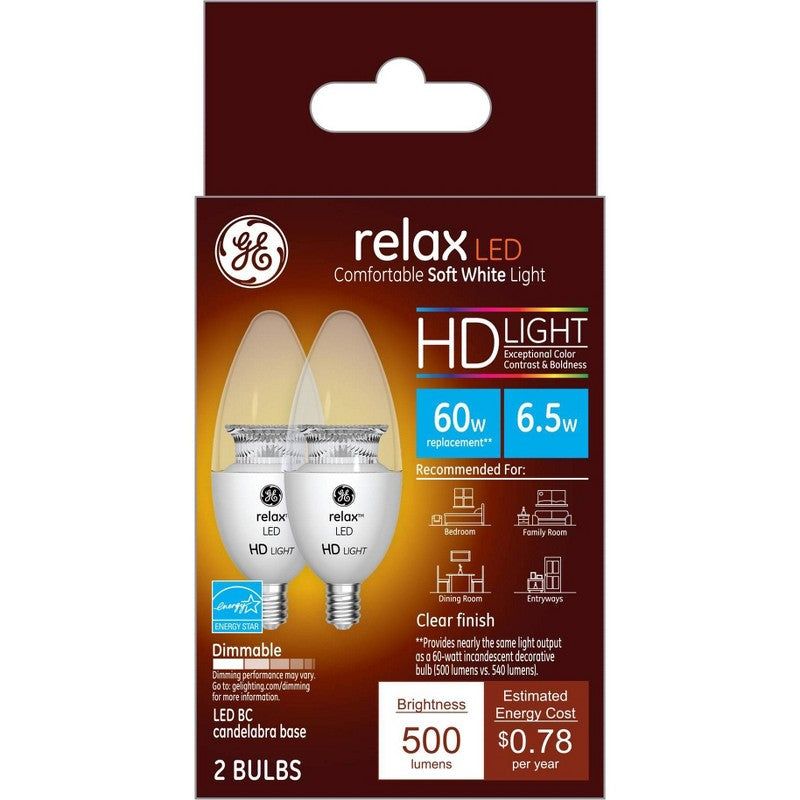 GE Relax HD LED Light Bulbs Soft White 60W (2 pack)