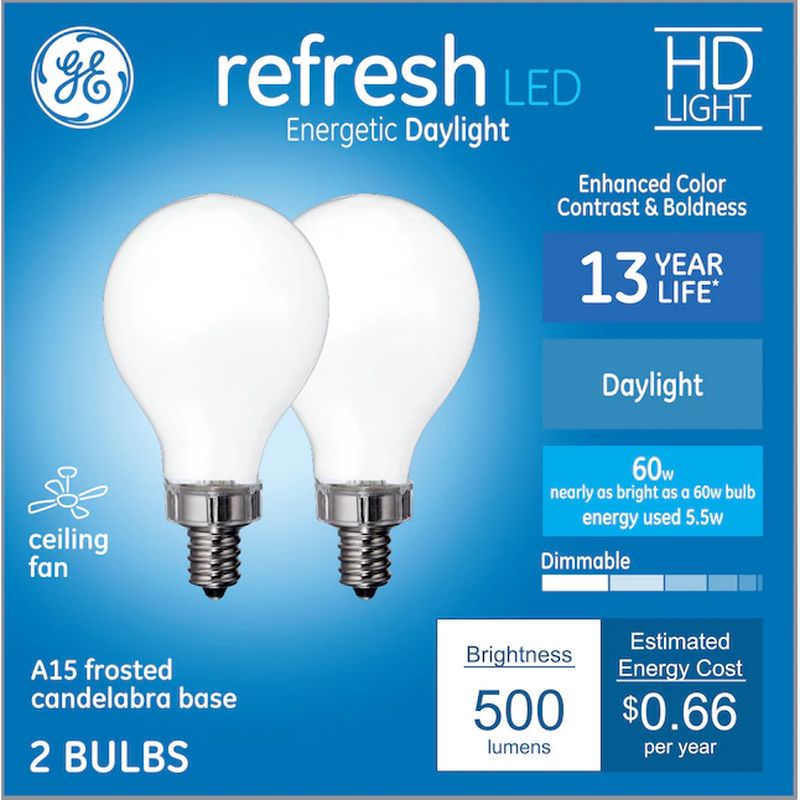 GE Refresh 60W EQ A15 Daylight Dimmable LED Light Bulb (2 pack)