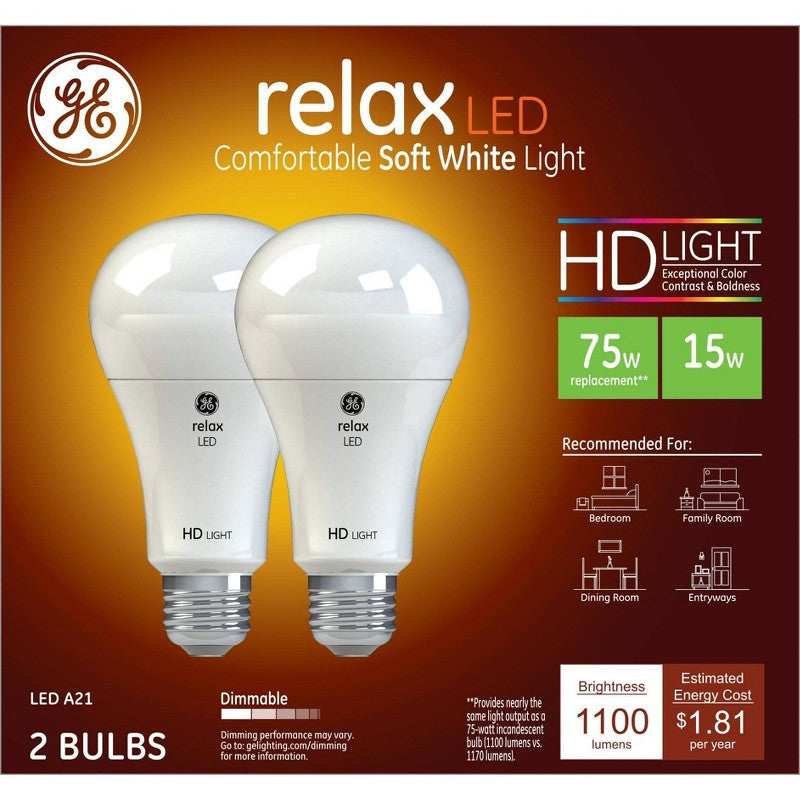 GE Relax HD LED Light Bulbs Soft White 75W (2 pack)