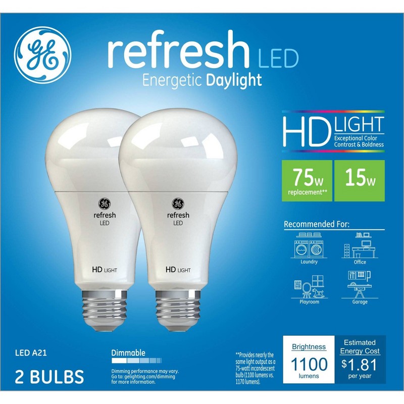 GE Refresh HD LED Light Bulbs Daylight 75W (2 pack)