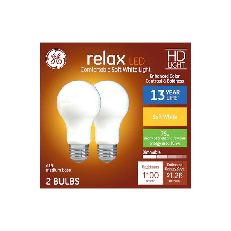 GE Relax 75W EQ A19 Soft White Dimmable LED Light Bulb (2 pack)