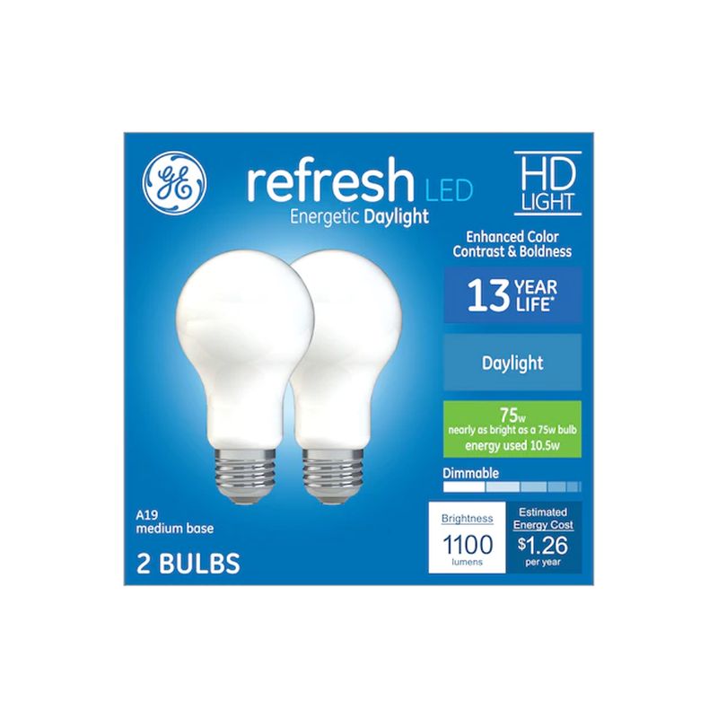 GE Refresh 75W EQ A19 Daylight Dimmable LED Light Bulb (2 pack)