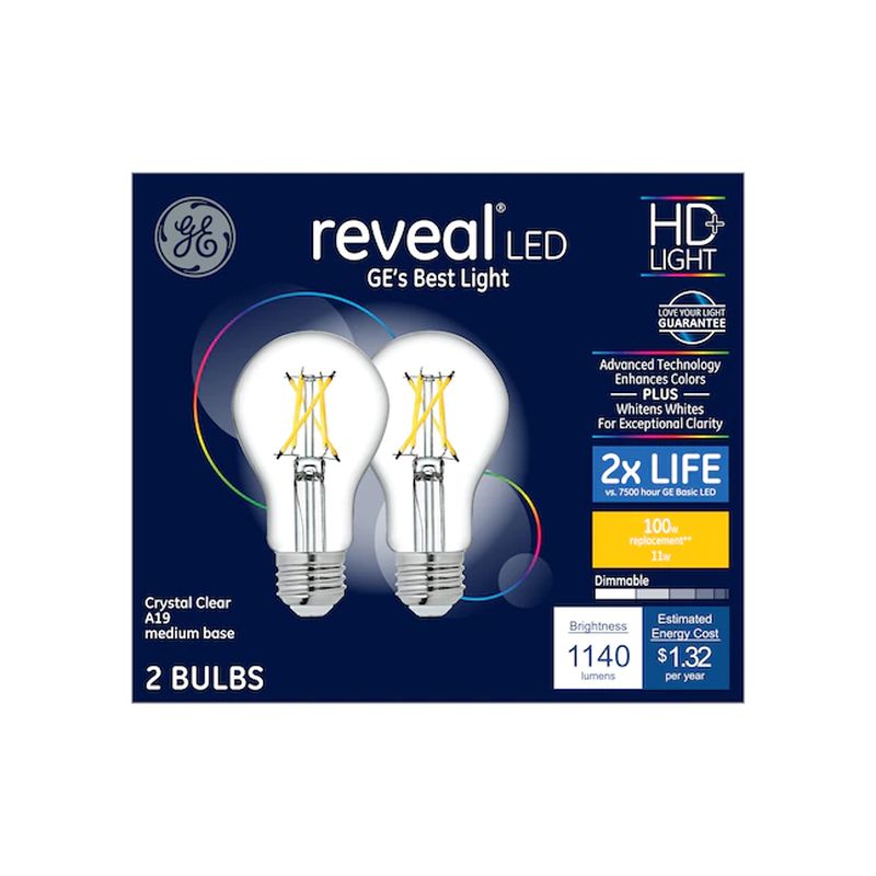 GE Reveal 100W EQ A19 Color-Enhancing Dimmable LED Light Bulb (2 pack)