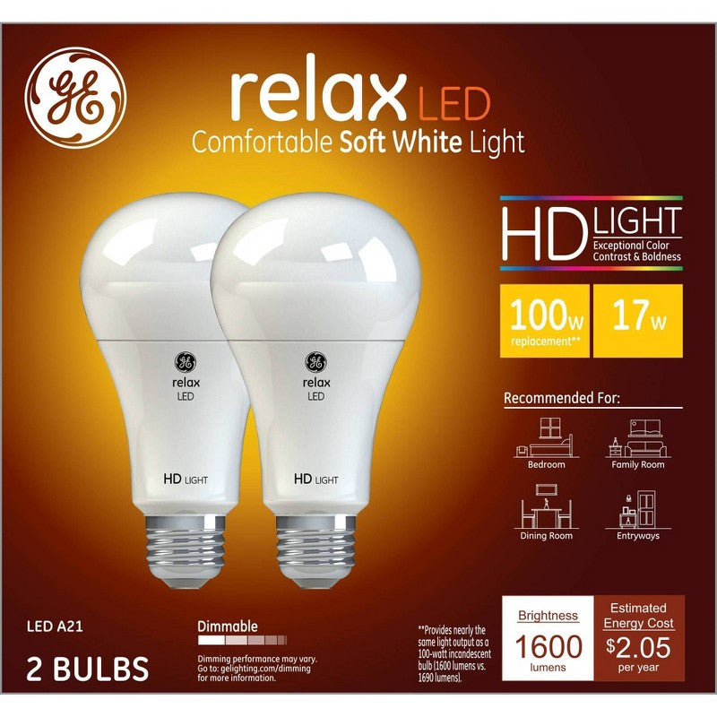 GE Relax HD LED Light Bulbs Soft White 100W (2 pack)