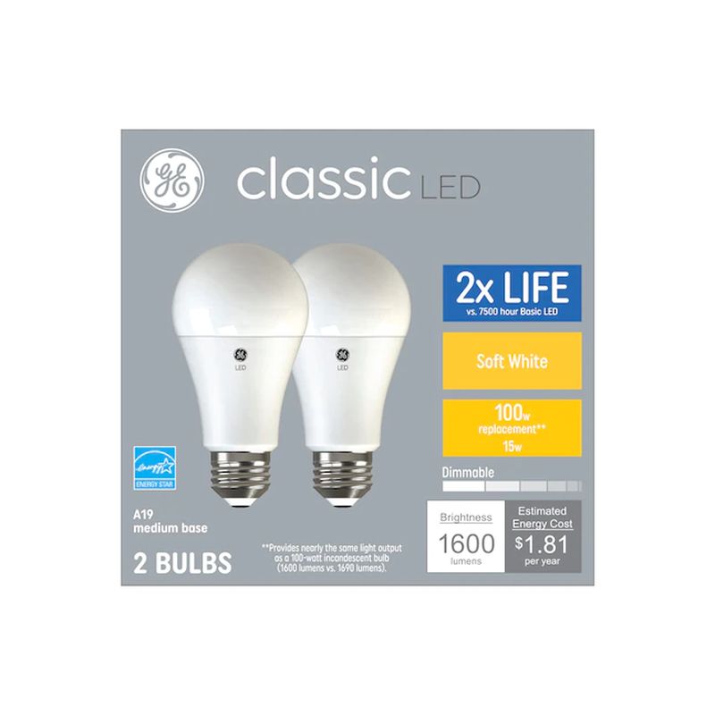 GE Classic Plastic 100W EQ A19 Soft White Dimmable LED Light Bulb (2 pack)