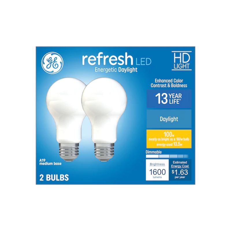 GE Refresh 100W EQ A19 Daylight Dimmable LED Light Bulb (2 pack)