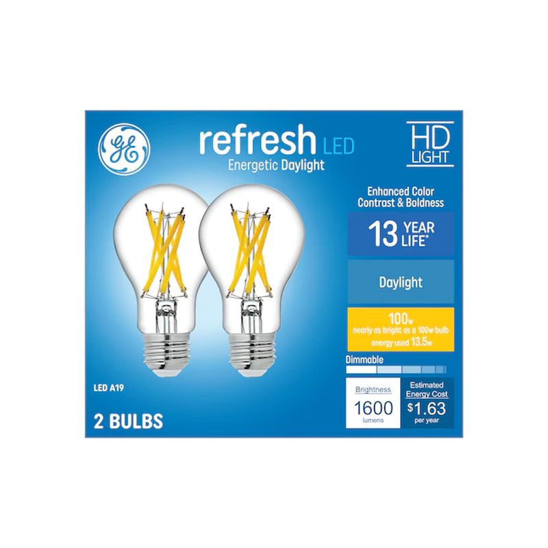 GE Refresh 100W EQ A19 Daylight Dimmable LED Light Bulb (2 pack)