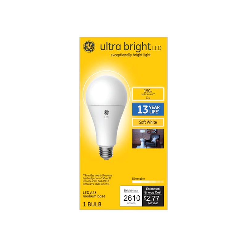 GE Ultra Bright 150W EQ A23 Soft White Dimmable LED Light Bulb