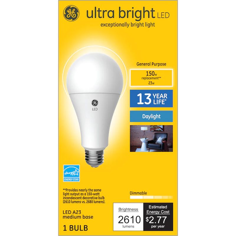 GE Ultra Bright 150W EQ A23 Daylight Dimmable LED Light Bulb