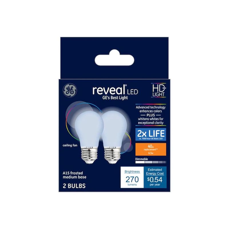 GE Reveal 40W EQ A15 Color-Enhancing Dimmable LED Light Bulb (2 pack)