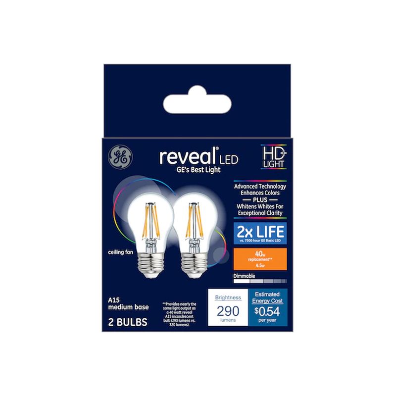 GE Reveal 40W EQ A15 Color-Enhancing Dimmable LED Light Bulb (2 pack)