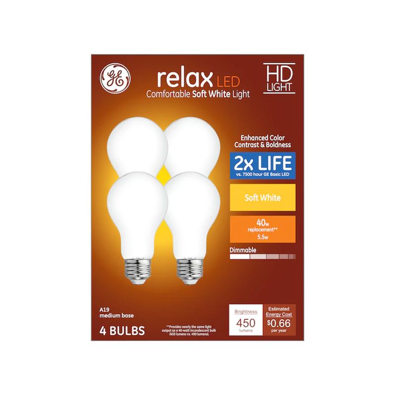 GE Relax 40W EQ A19 Soft White Dimmable LED Light Bulb (4 pack)