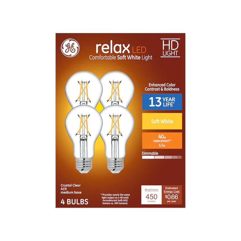 GE Relax 40W EQ A19 Soft White Dimmable LED Light Bulb (4 pack)