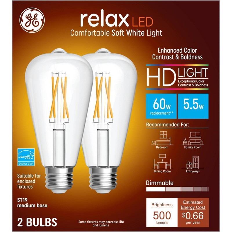 GE Relax HD LED Light Bulbs Soft White 60W (2 pack)