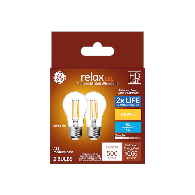 GE Relax 60W EQ A15 Soft White Dimmable LED Light Bulb (2 pack)