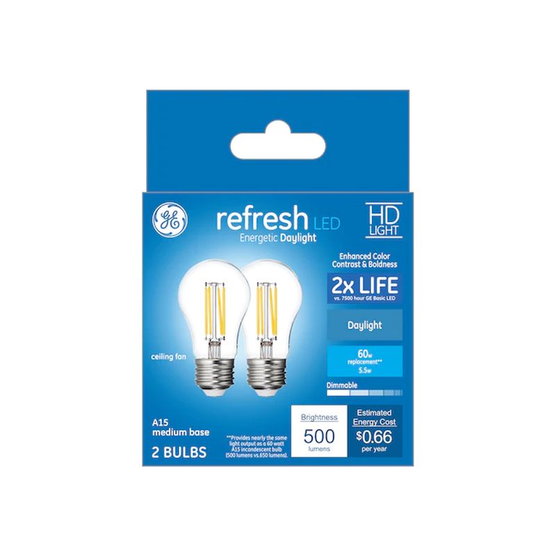 GE Refresh 60W EQ A15 Daylight Dimmable LED Light Bulb (2 pack)