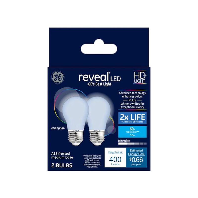 GE Reveal 60W EQ A15 Color-Enhancing Dimmable LED Light Bulb (2 pack)