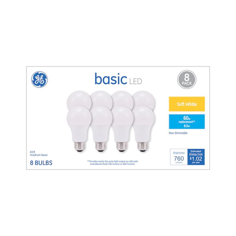 GE Basic 60W EQ A19 Soft White LED Light Bulb (8 pack)