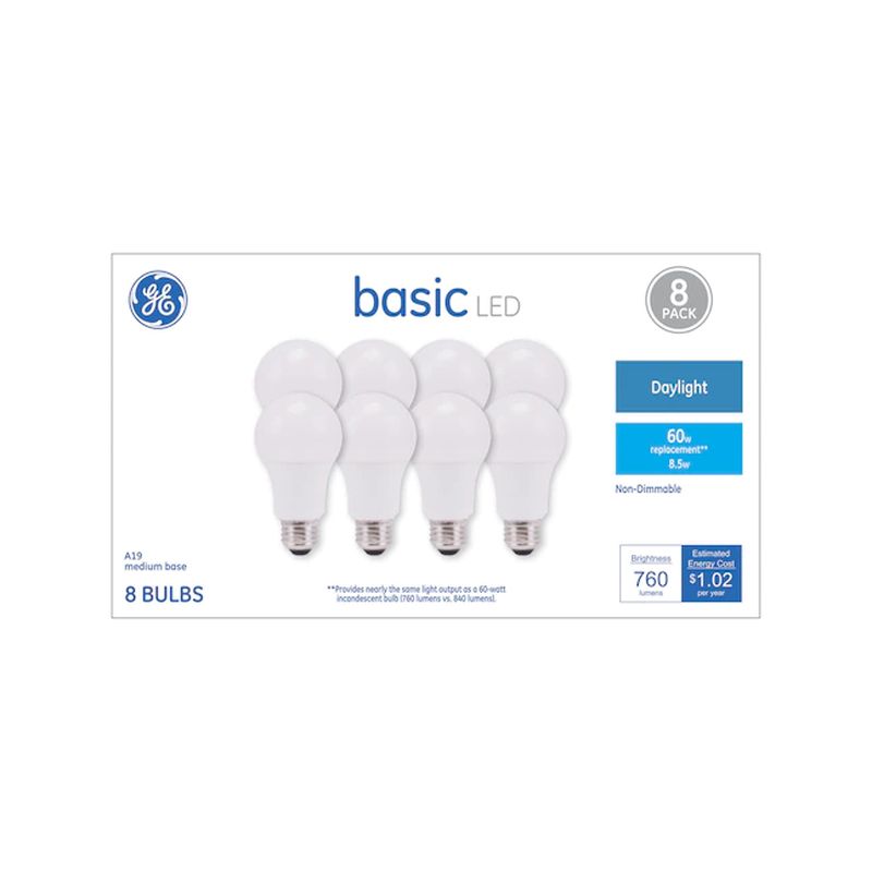 GE Basic 60W EQ A19 Daylight LED Light Bulb (8 pack)