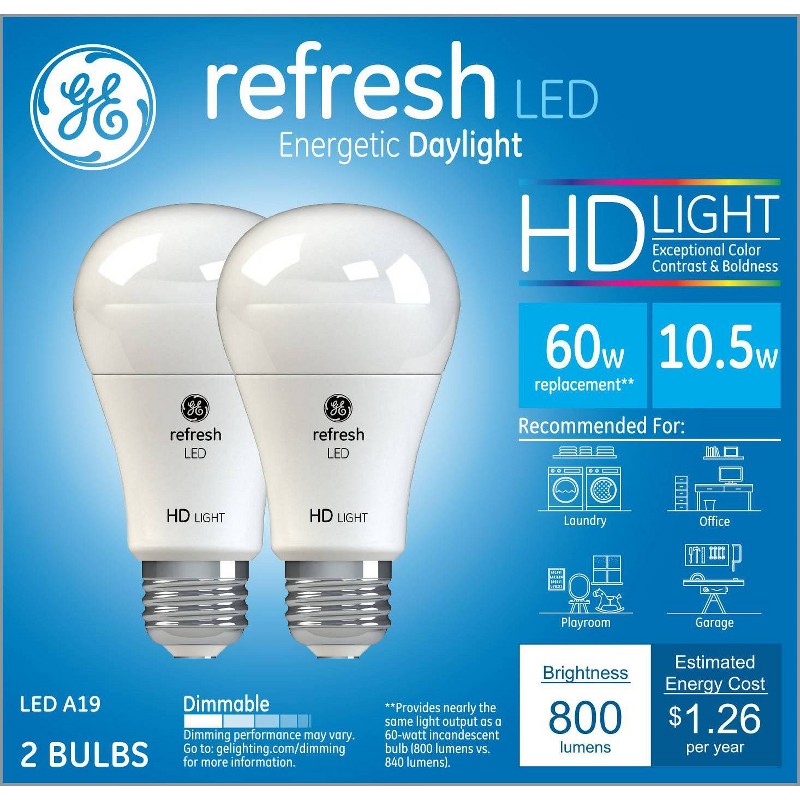 GE Refresh HD LED Light Bulbs Daylight 60W (2 pack)