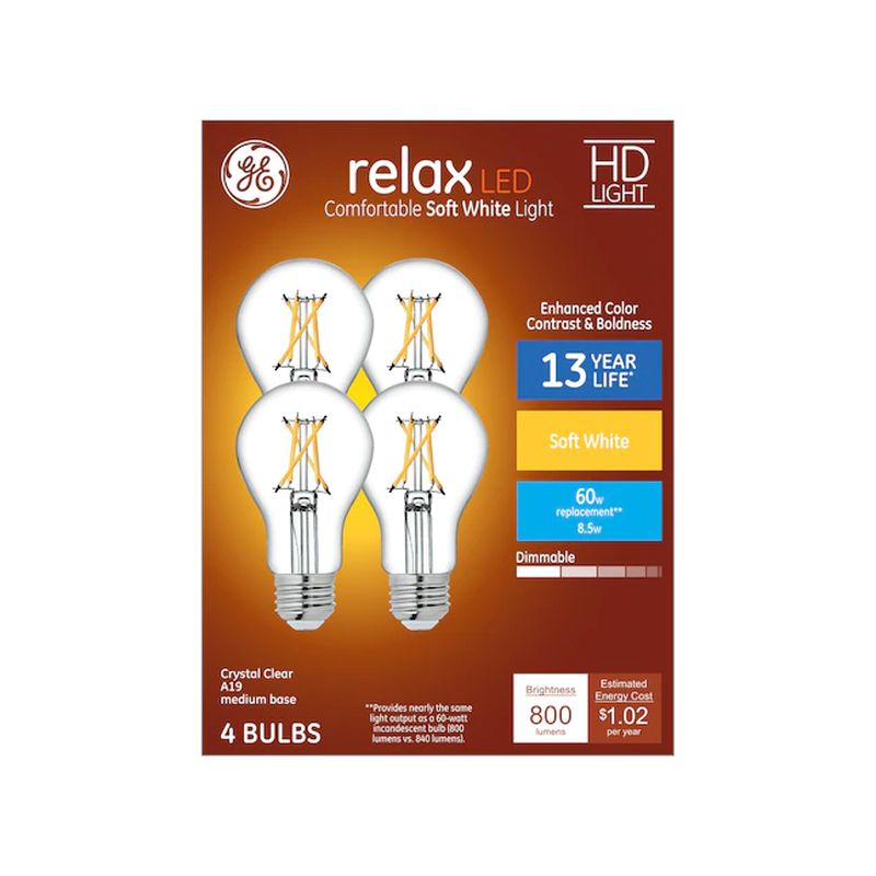 GE Relax 60W EQ A19 Soft White Dimmable LED Light Bulb (4 pack)