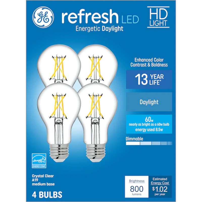 GE Refresh 60W EQ A19 Daylight Dimmable LED Light Bulb (2 pack)