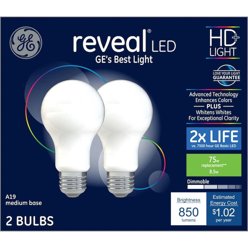 GE Reveal 75W EQ A19 Color-Enhancing Dimmable LED Light Bulb (2 pack)