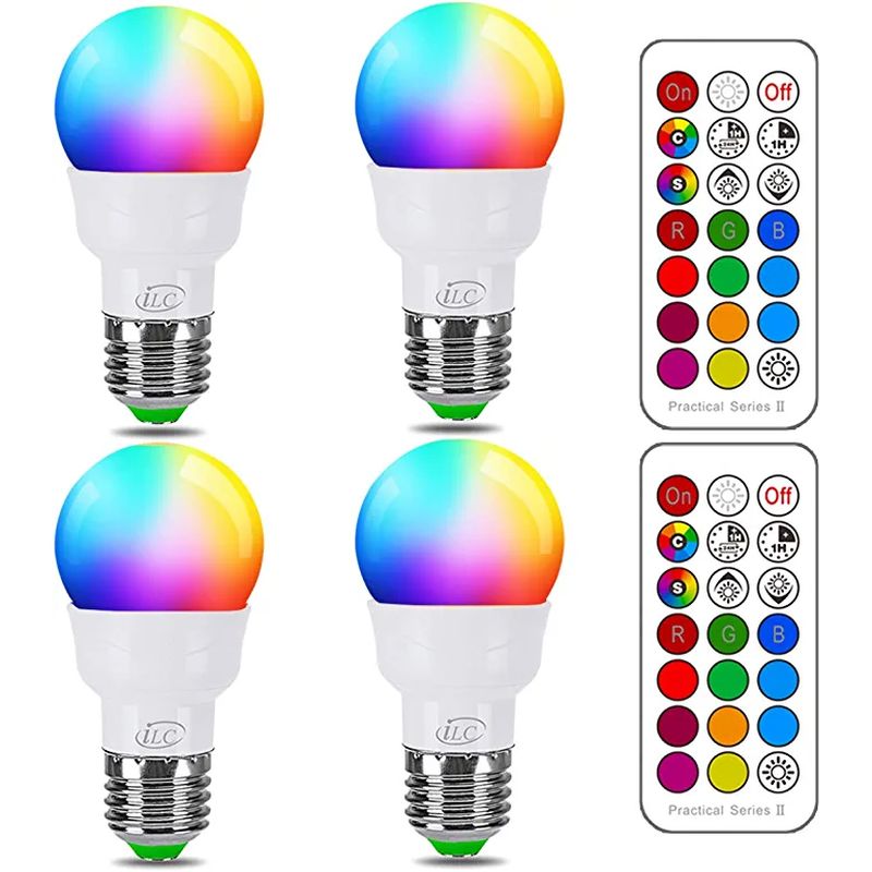 ILC RGB LED Light Bulb, Color and Warm White 40W Equivalent (4 pack)