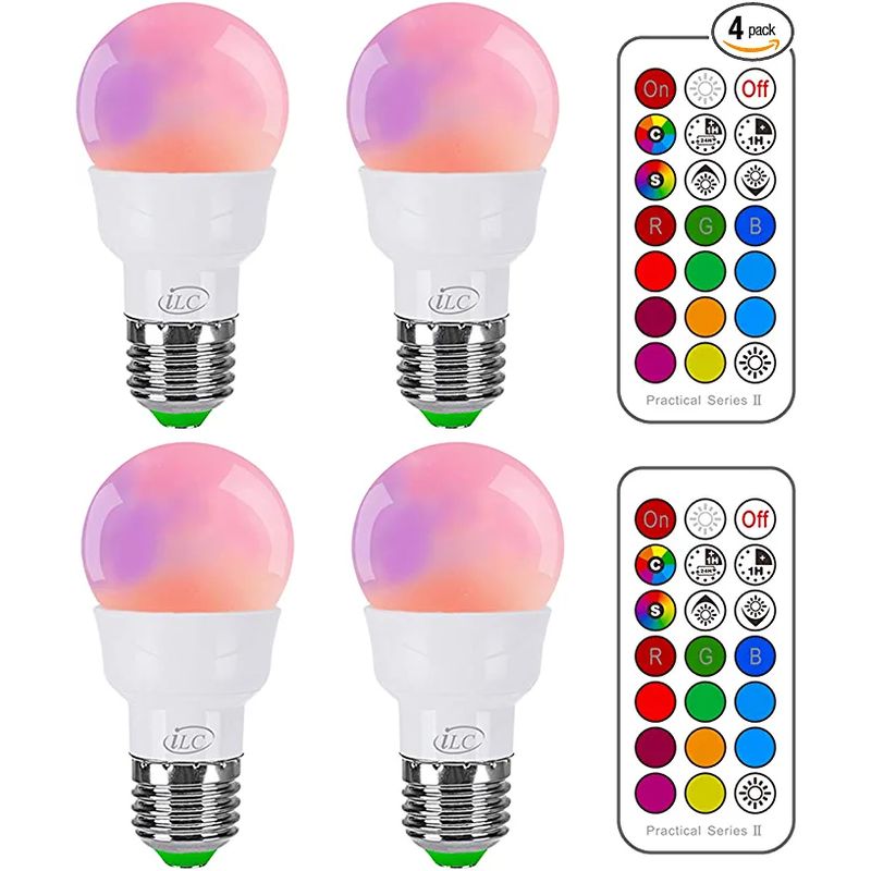 ILC RGB LED Light Bulb, Color and Cold White 40W Equivalent (4 pack)