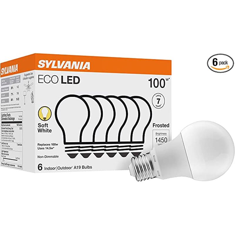 SYLVANIA ECO LED A19 Light Bulb, 100W Equivalent, Soft White (6 pack)