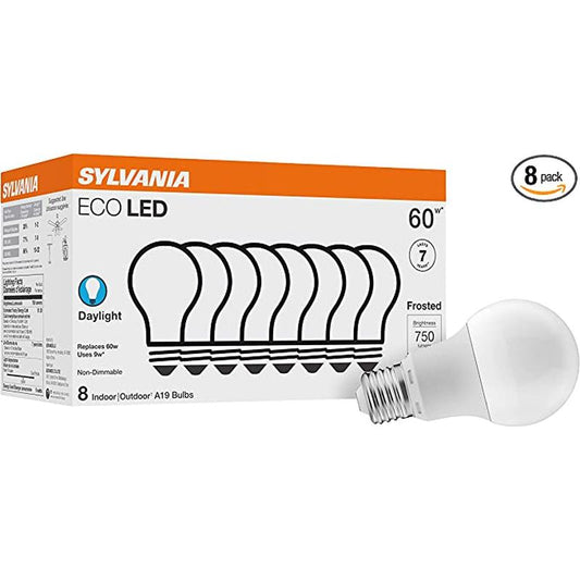SYLVANIA ECO LED A19 Light Bulb, 60W Equivalent, Daylight (8 pack)