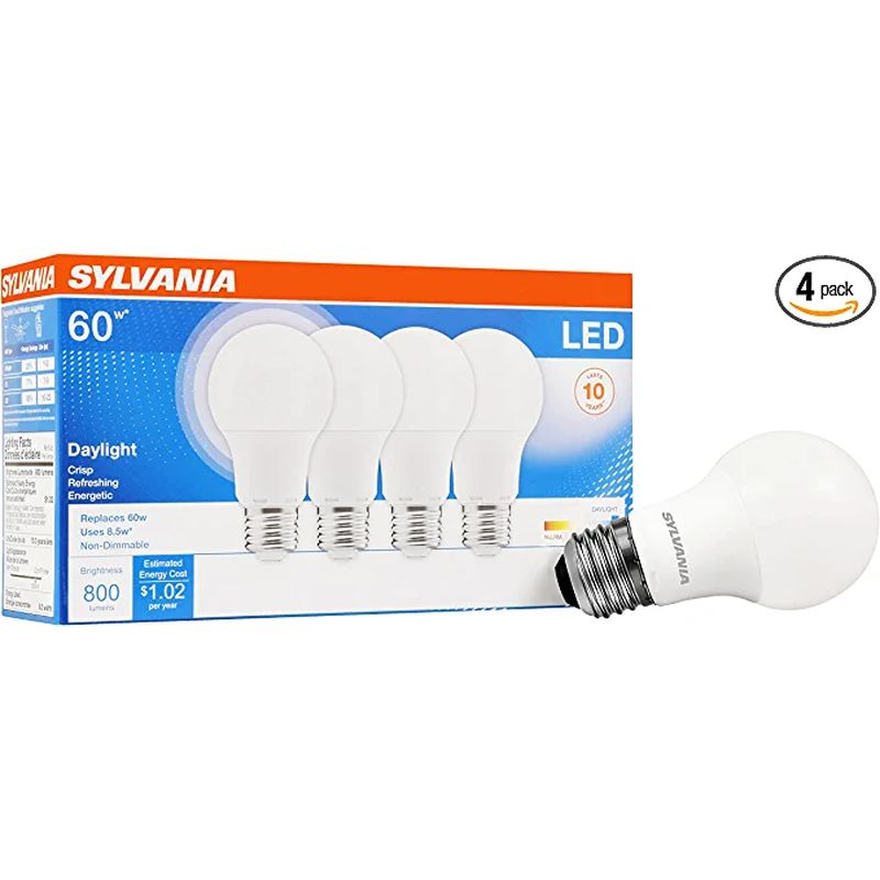 SYLVANIA LED Light Bulb, 60W Equivalent, Daylight (4 pack)